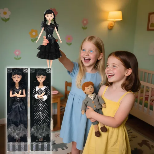 Miniatura 2 de Dumwick Muñeca Adams de 11.5" con Caja de Regalo, Tacones Altos, Vestido Negro y Cabello, Regalo de Juguetes Perfecto para Navidad y Cumpleaños