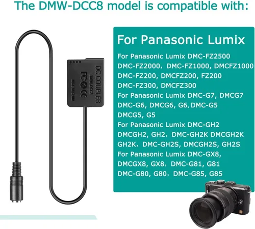 Miniatura 3 de Kit de adaptador USB de 5 V + adaptador USB QC3.0 + acopladores DMW DCC8 BLC12 BLC12E para Lumix DMC DMC-FZ1000 FZ2000 FZ2500 FZ300 G7 G6 G5 GH2
