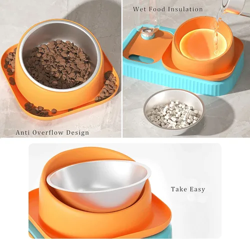 Miniatura 6 de Juego de cuencos de comida y agua para perros y gatos, cuencos dobles para alimentos con botella de agua por gravedad automática, alimentador lento
