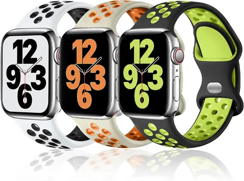 Paquete de 3 correas deportivas compatibles con Apple Watch de 1.496 in 1.575 in 1.614 in 1.654 in 1.732 in 1.772 in 1.929 in, correa de silicona