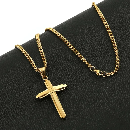 Miniatura 14 de HZMAN collar con colgante de cruz de acero inoxidable pulido, con cadena de 24 in, para hombre