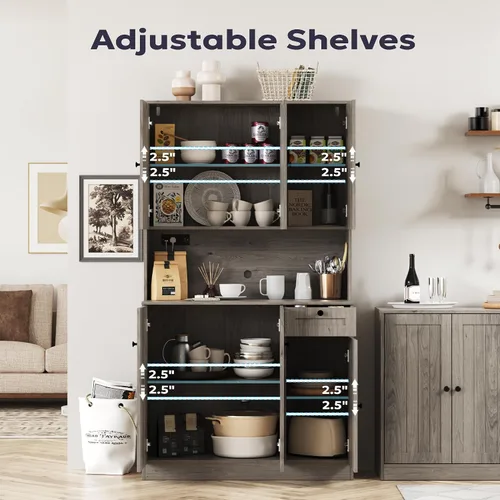 Miniatura 3 de Furnify Armario de despensa de 71 pulgadas de alto con estación de carga, armario alto de almacenamiento de despensa de cocina con soporte