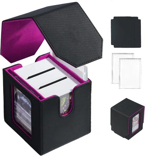 Miniatura 7 de MTG Caja de Mazo para Commander Display, Estuche de Mazo de Cartas que Cabe 100 Cartas con Doble Funda, Caja de Almacenamiento de Cuero Magic Negro