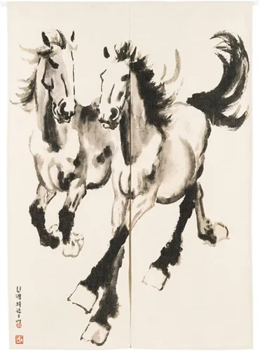 Miniatura 16 de Cortina japonesa Noren para puerta, impresión de caballo de tinta china, tapiz para entrada, decoración del hogar, 33.5 x 35.5 pulgadas