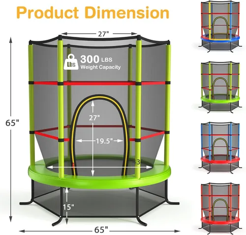Miniatura 7 de GYMAX Trampolín de 55 pulgadas para niños, trampolín aprobado por ASTM con red de seguridad completa y cremallera lateral doble, mini trampolín