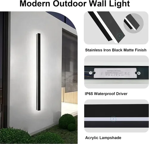 Miniatura 4 de Paquete de 2 lámparas de pared modernas de 79 pulgadas, luces de pared negras para exteriores, para casa, aplique de pared exterior lineal de rayas