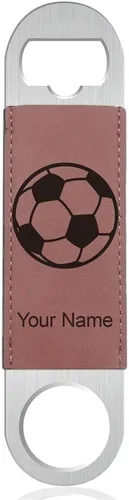Miniatura 11 de LaserGram Abrebotellas, balón de fútbol, grabado personalizado incluido (cuero sintético, negro y dorado)