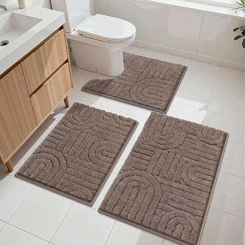 Miniatura 17 de Vaukki Juego de alfombras de baño de 3 piezas, color beige, lavables, antideslizantes, suaves, para ducha y bañera, alfombra de microfibra