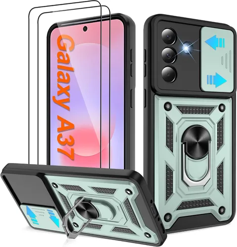 Miniatura 29 de ATUMP Funda para T-Mobile Revvl V Plus 5G con protector de pantalla HD con cubierta de cámara deslizante, soporte de anillo de rotación de 360° Negro