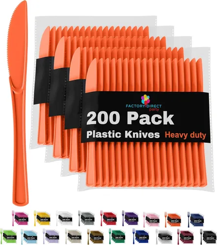 Miniatura 14 de Party Solids - Cuchillos de plástico negro, 200 piezas, cuchillos negros, utensilios desechables, juego de cubiertos de plástico resistente