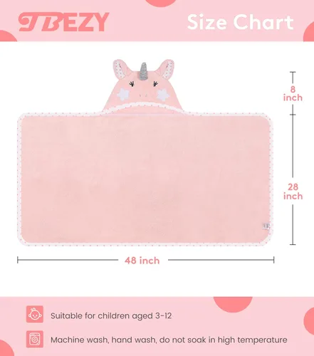 Miniatura 2 de TBEZY Toalla con capucha para niños, 100% algodón, ultra suave, con diseño único de animales, grande para bebés de 3 a 10 años (unicornio)