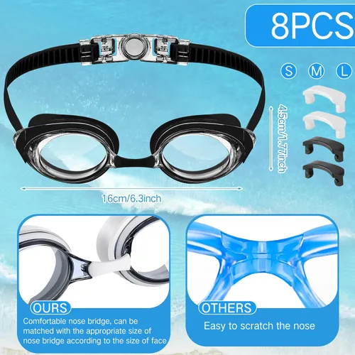 Miniatura 2 de Konohan Paquete de 8 gafas de natación sin fugas para adultos, protección UV, gafas de piscina con clip para la nariz Colores frescos