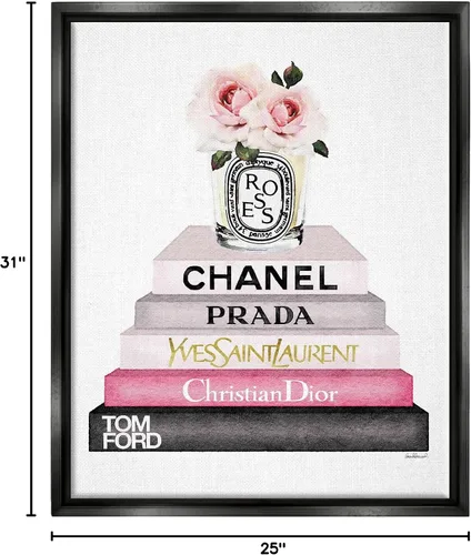 Miniatura 10 de Stupell Industries Book Stack Fashion Candle Pink Rose, diseño de Amanda Greenwood, flotante negro enmarcado, 24 x 30 pulgadas Negro azabache (mate)