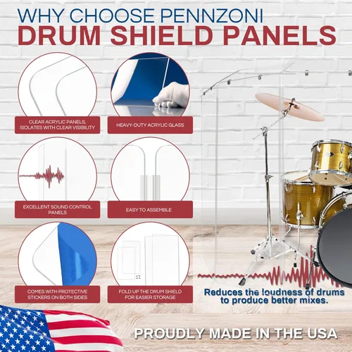 Miniatura 2 de PENNZONI Drum Shield de 4 pies con deflectores y bisagras de plástico, viene con 6 paneles de tambor, bisagras de plástico y conectores