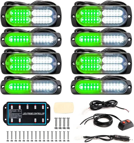 Miniatura 8 de 8 piezas Luces LED Intermitentes Estroboscópicas de Emergencia de Montaje en Superficie con Controlador para Camiones, Vehículos, Automóviles (4Y4W)