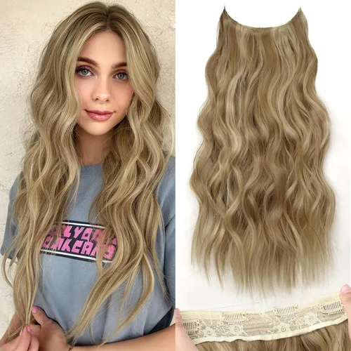 Miniatura 16 de KooKaStyle - Extensiones de cabello con hilo invisible, diadema transparente, ajustables, 4 clips fijadores, cabello largo y ondulado de 12