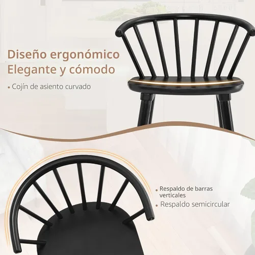 Miniatura 4 de LUE BONA Juego de 4 Sillas de Comedor Negras, Sillas de Comedor de Madera Estilo Granja con Respaldo Semicircular, Silla de Comedor de Husillo