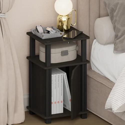 Miniatura 32 de Furinno Mesa de Noche Simplista, Mesita de Noche Pequeña de 2 Niveles con Estante Abierto, Mesa de Cabecera de Montaje sin Herramientas, Mesa