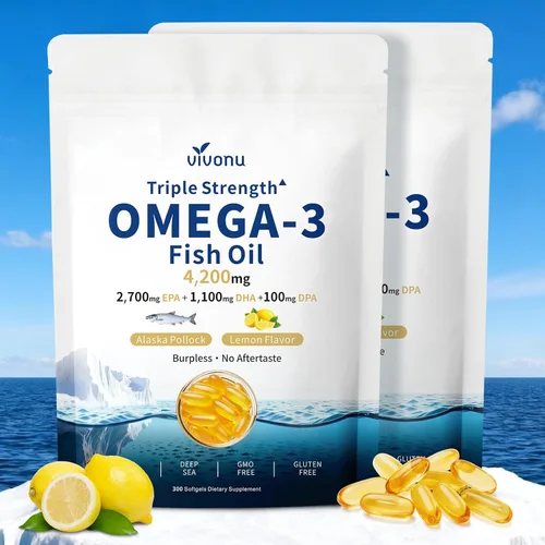 Miniatura 9 de VivoNu Aceite de pescado Omega 3 de triple fuerza, 4200 mg, 300 cápsulas blandas Recubrimiento entérico para no regusto a pescado capturado