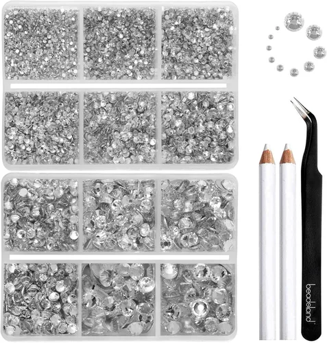 Miniatura 7 de Beadsland 8300 diamantes de imitación con parte trasera plana, diamantes de imitación redondos de cristal azules para manualidades, mezcla de 10