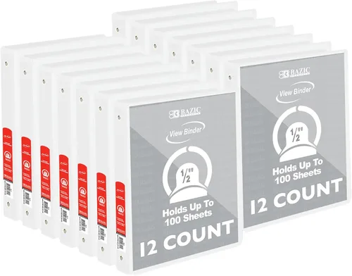 Miniatura 15 de BAZIC Products Carpeta organizadora de 3 anillas de 1/2 pulgada con vista económica, color negro, anillo redondo, capacidad para 100 hojas de papel