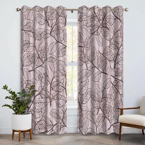 Miniatura 10 de Cortinas opacas florales bohemias azules para dormitorio, cortinas opacas botánicas de mediados de siglo de 63 pulgadas de largo, 2 paneles