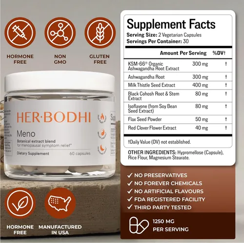 Miniatura 8 de Her Bodhi Meno - Equilibrio Hormonal para la Menopausia para Mujeres, Suplemento de Isoflavonas de Estrógeno y Soja para la Menopausia para Mujeres