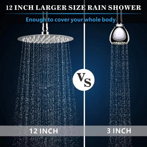 Miniatura 2 de Voolan Cabezal de ducha tipo lluvia de 12 pulgadas con brazo de extensión de ducha de 11 pulgadas, cabezal de ducha de alto flujo hecho de acero