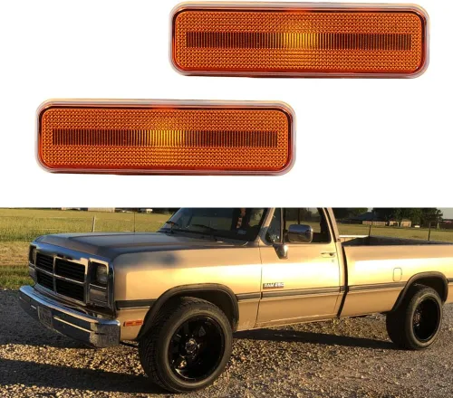 Miniatura 14 de Compatible con 1971-1993 Dodge RAM Charger D100 D150 D250 D350 Plymouth Pickup Truck Luces de Marcador Lateral del Parachoques Delantero Lente Lente