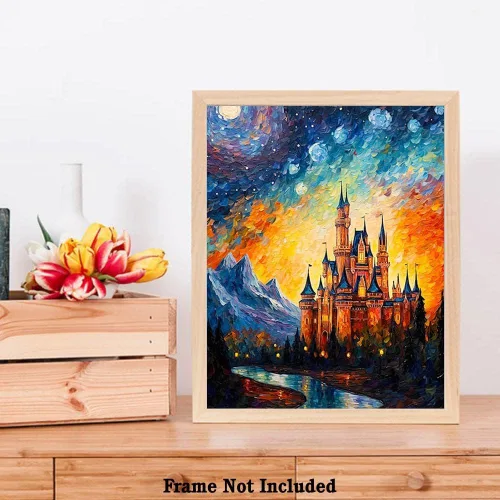 Miniatura 7 de Bestbuddy Pet 8X10 sin marco noche estrellada inspirada en el castillo medieval Edad Media Princesa Fantasía Niña Europa Familia Pintura al óleo
