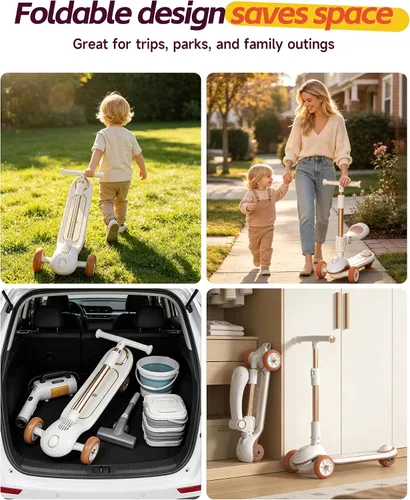 Miniatura 7 de 2-in-1 Toddler Scooter with Seat, First Scooter for Kids Ages 2–5, Sit-to-Stand Training Scooter, 3 Wheel Lean-to-Steer, Adjustable Handlebars