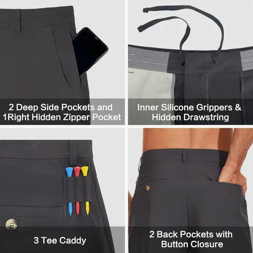 Miniatura 4 de JWM Pantalones cortos de golf elásticos para hombre de 79 pulgadas, ligeros, híbridos, casuales, para trabajo, con 5 bolsillos, de secado rápido