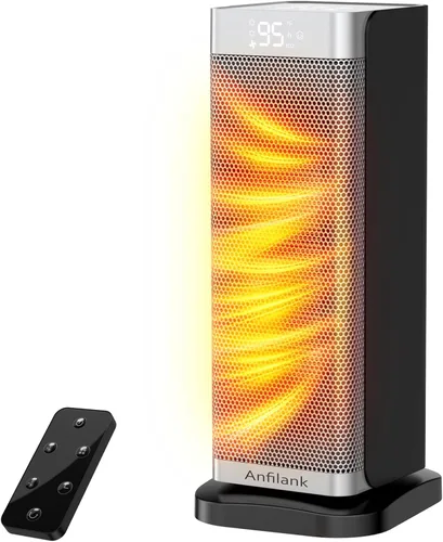 Anfilank Calentador de espacio con pantalla de temperatura ambiente, calentador eléctrico de cerámica PTC de calentamiento rápido de 1500 W para