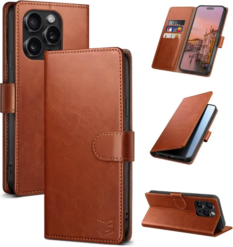 Miniatura 22 de SUANPOT Diseño para iPhone 15 Pro Max 6.7 pulgadas Funda tipo cartera con tarjetero de crédito RFID, funda de piel sintética para mujeres y hombres