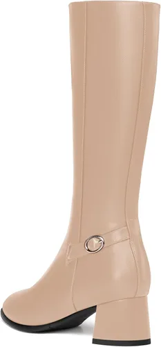 Miniatura 7 de AMBELIGHT Botas de tacón bajo grueso para mujer, con puntera redonda, color liso, con cremallera, 2 pulgadas
