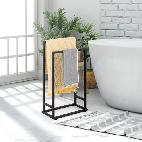 Miniatura 6 de Toallero de pie, toallero de acero inoxidable de 2 niveles para baño, soporte para secado de toallas de mano, soporte para toallero, soporte