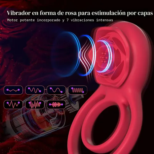 Miniatura 3 de Anillo vibrador para el pene con estimulador de clítoris rosa, vibrador de placer para parejas, juguetes sexuales para adultos para hombres
