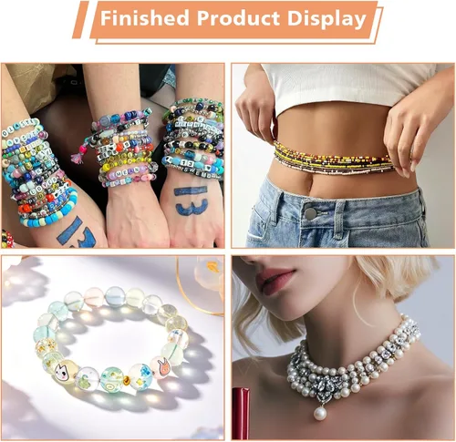 Miniatura 7 de UOOU Cuerda de pulsera de 0.016 in/4 rollos, cuerda elástica para pulseras, hilo de cuentas transparente elástico de 196.9 ft con agujas de cuentas