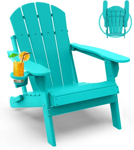 Miniatura 46 de GREENVINES Juego de 2 sillas plegables Adirondack Plástico HDPE Silla para hoguera Todo clima Portavasos Rojo para terraza, patio