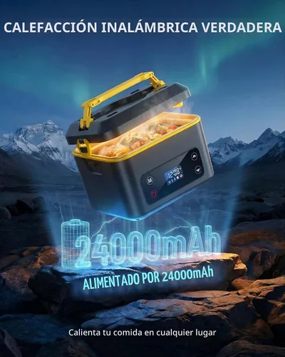 Miniatura 2 de RUDAP Lonchera Eléctrica Inalámbrica, Calentador de Alimentos Portátil Recargable de 24000mAh 1.2L con 5 Modos de Calefacción, Control Automático
