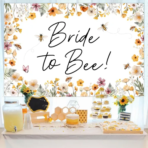 Miniatura 4 de Pancarta de fondo de novia a abeja, decoración de despedida de soltera, abeja, decoración de despedida de soltera, flores y abeja, telón de fondo