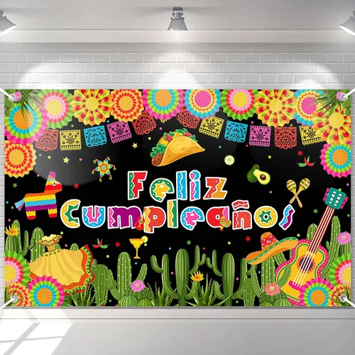 Avezano Feliz Cumpleaños Fondo de Fiesta Mexicana Fiesta Fotografía Fondo Fiesta Cactus México Cinco De Mayo Carnaval Banner 70.8 x 43.3 pulgadas