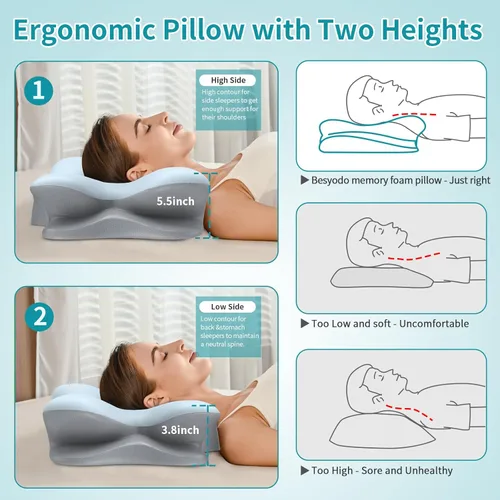 Miniatura 6 de Almohada Cervical para el Cuello para Alivio del Dolor - Almohada Ergonómica para Quienes Duermen de Lado para Soporte del Cuello, Almohadas