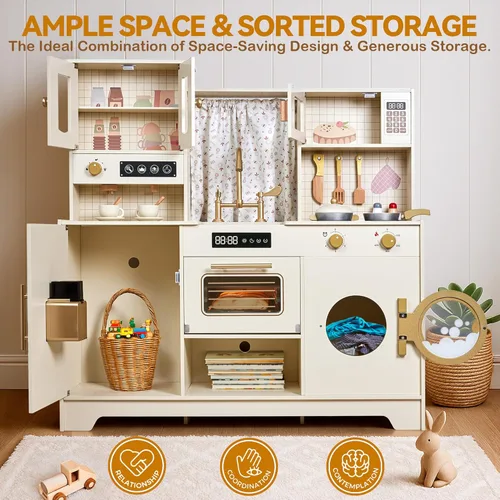 Miniatura 3 de Juego de cocina para niños, juego de cocina de madera con 26 piezas, accesorios de comida y utensilios de cocina, regalo para niñas y niños de más
