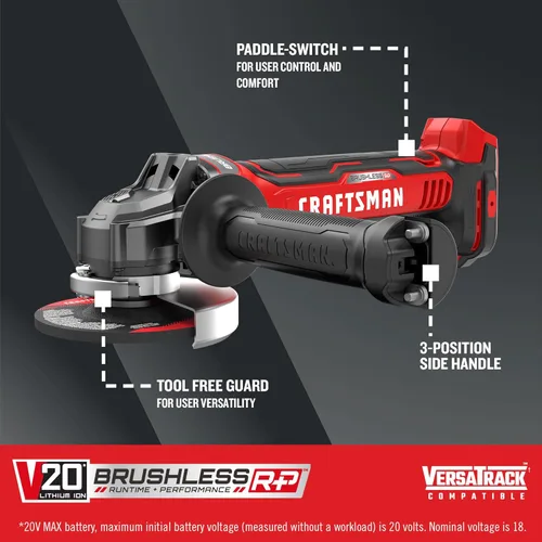 Miniatura 2 de CRAFTSMAN V20 - Amoladora angular inalámbrica de 4-1/2 pulgadas, solo herramienta (CMCG451B)