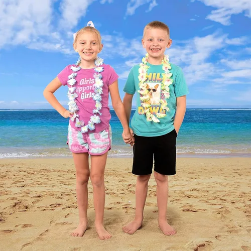 Miniatura 5 de JOYIN Juguete de 12 unidades de leis hawaianos a granel, flor tropical Lei hawaiana Lei playa Hawaii Luau recuerdos de fiesta decoración suministros