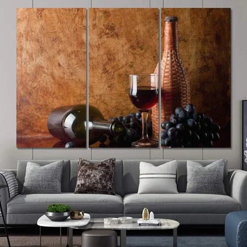 Miniatura 60 de Obra de arte para paredes del hogar, 3 paneles de letras de vino tinto, pinturas de corcho, impresiones HD, arte de pared de corcho de vino sobre