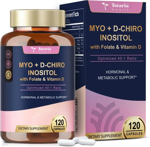 Miniatura 10 de Totaria Suplemento de inositol para mujeres con vitamina D3, folato, proporción 40:1 mio-inositol y complejo D-quiro inositol, cápsulas de inositol