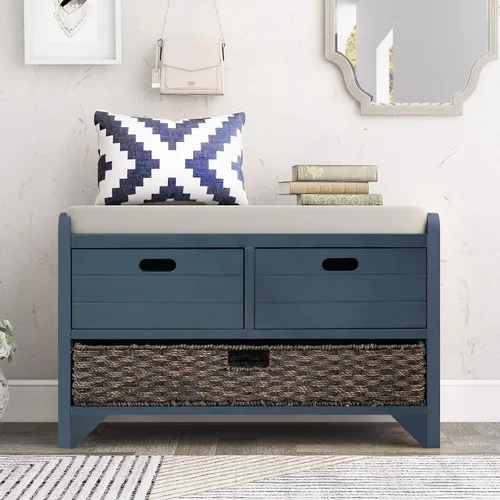 Miniatura 8 de Merax Banco de zapatos de madera de granja con almacenamiento y cojín de asiento para entrada, pasillo, puerta delantera, espresso