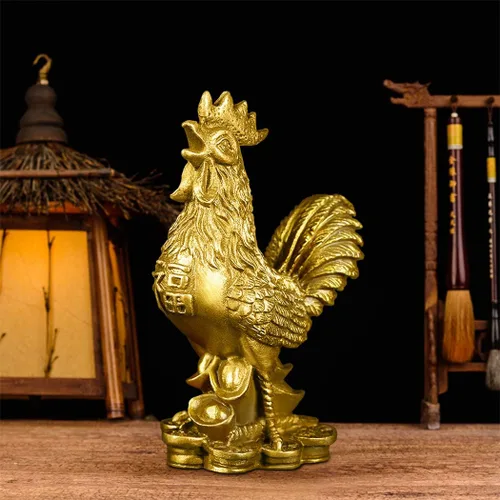 Miniatura 6 de BRASSTAR Latón 3.5 ''(H) Estatua de gallo auspicioso lingotes riqueza Feng Shui escultura oficina casa zodiaco chino adorno decorativo regalo